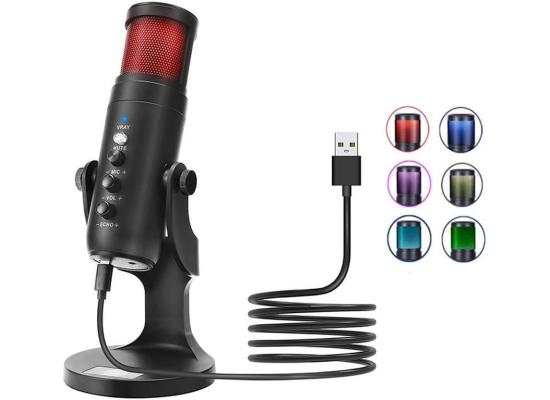 Jmary MC-PW9 Wired USB RGB Microphone for Recording - Black